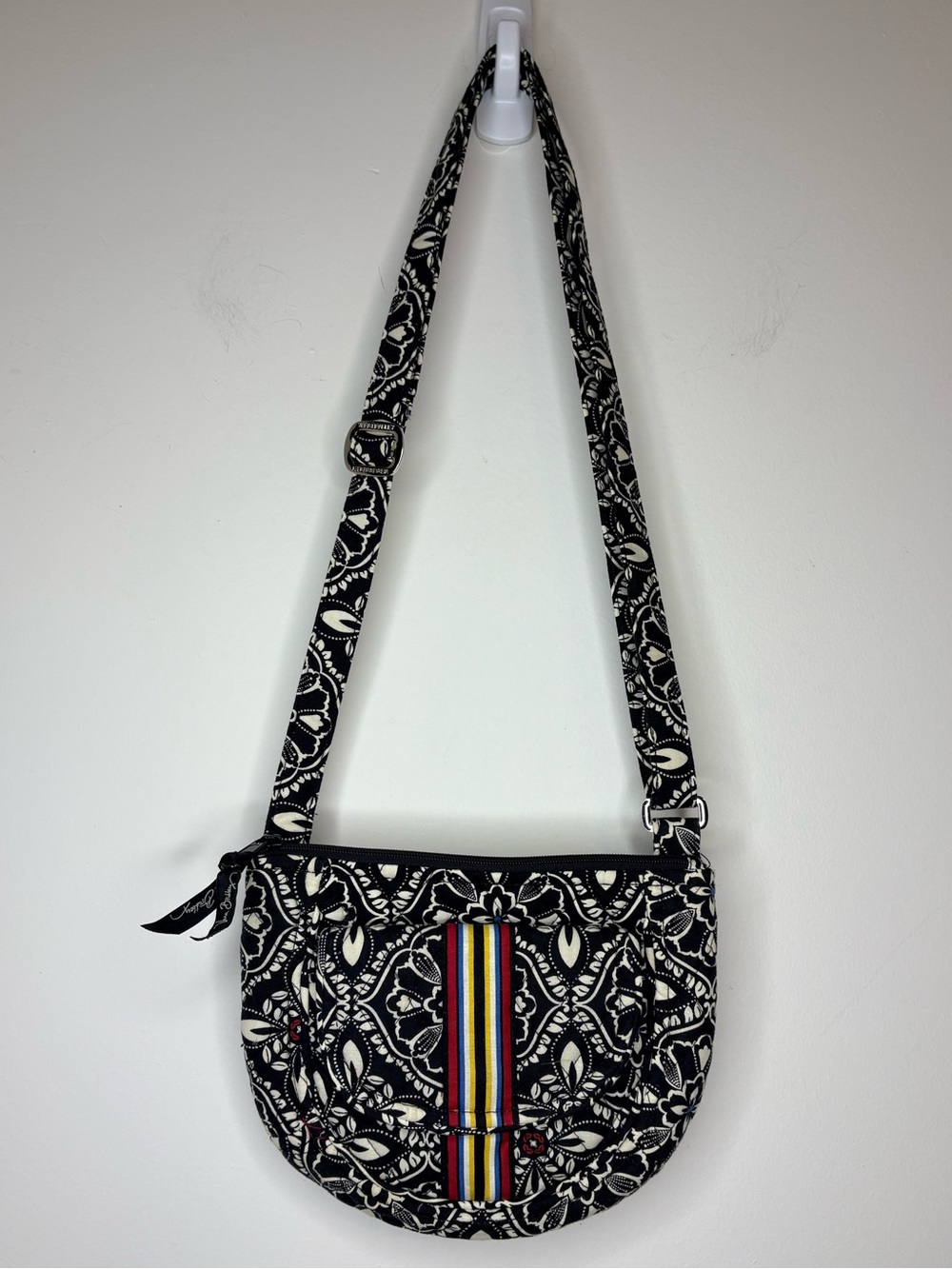 Vera Bradley Black & White Floral Crossbody Bag with Stripe Accent